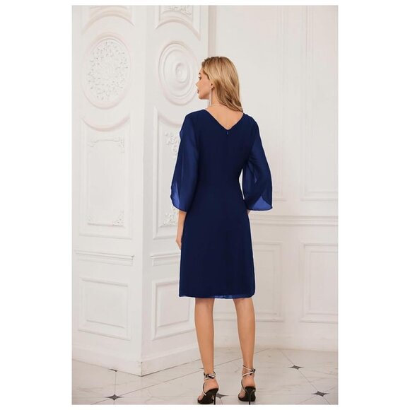 **GRACE KARIN**  Chiffon Dresses Flutter Sleeve Navy 3XL NWOT - Picture 2 of 4